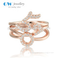 Fashion Gold Plated Letter Silver Ring 3piece/Set Zircon Love 925 Sterl Silver Ring